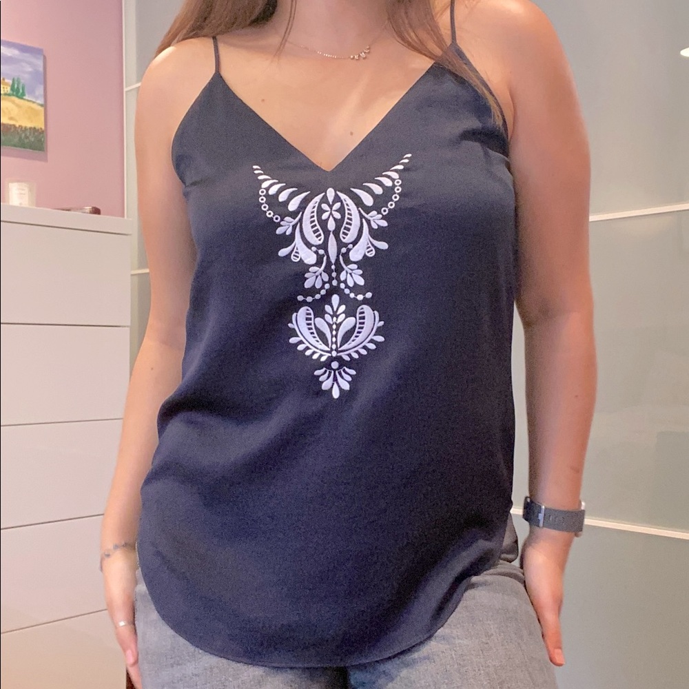 Express embroidered navy tank